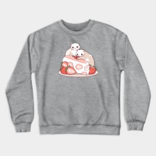 Two ferrets on a piece of a strawberry fluffy cake Crewneck Sweatshirt